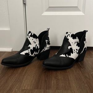 Cow Print Black Bootie